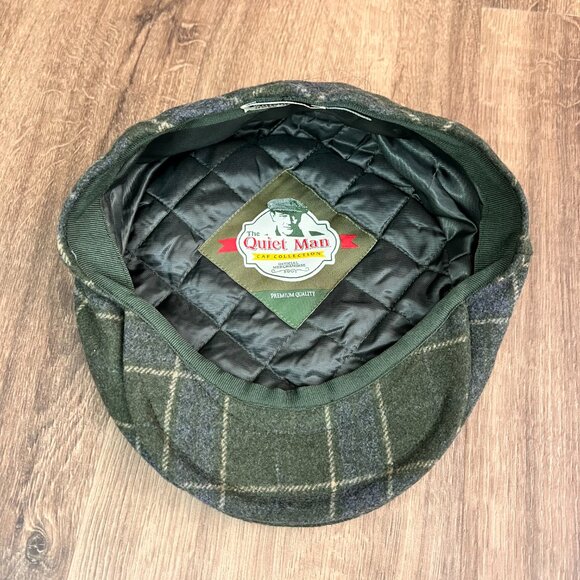 The Quiet Man Irish Flat Cap Green and Gray Wool Plaid - Picture 2 of 11